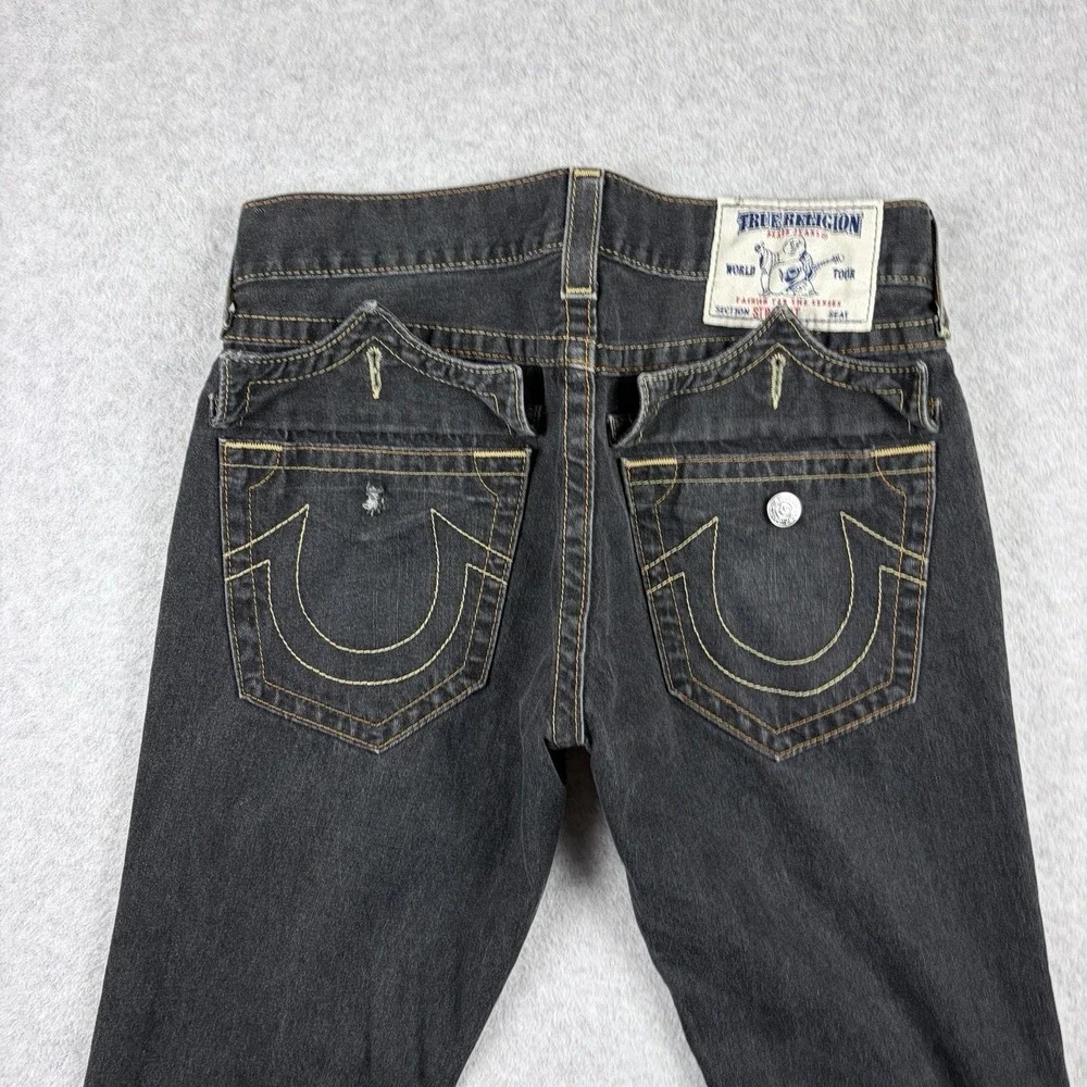 True Religion Jeans Mens 32x32 Dark Gray Contrast Stitch Straight Leg Low Rise